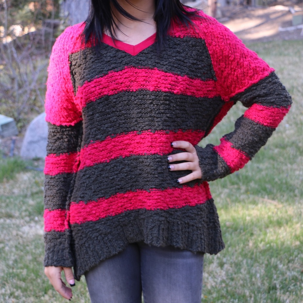 Brown/gray & pink striped cozyFree People sweater